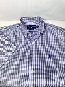 Camisa Ralph Lauren Blake Para Hombres S Blanca Azul A Cuadros Manga Corta Con Botones - Imagen 1 de 4