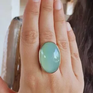 Aqua Chalcedony Gemstone 925 Sterling Silver Handmade Ring Jewelry All Size BM-8 - Picture 1 of 6