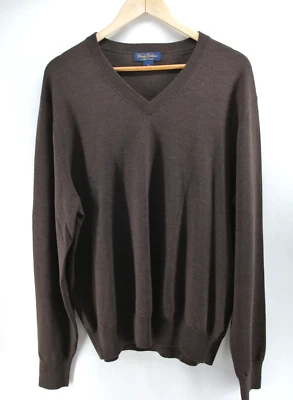 Suéter Brooks Brothers Para Hombres XL Lana Saxxón Marrón Cuello en V Informal Adulto Foto 1 de 4