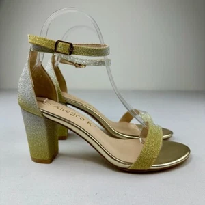 Allegra K Women's Gradient Glitter Heels Size 7 Yellow/Silver Chunky Heel Sandal - Picture 1 of 7