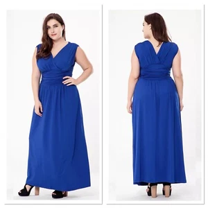 Plus Size Women Elegant V Neck Long Dress Sleeveless Wedding Evening Dress Gown - Picture 1 of 12