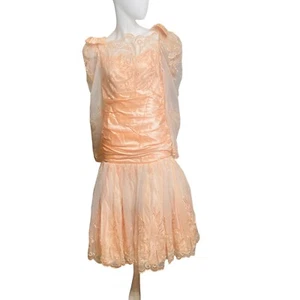 Opulent Vtg Party Ball gown Dress Handmade Custom Prom Lace PEACH Fancy Detail - Picture 1 of 23