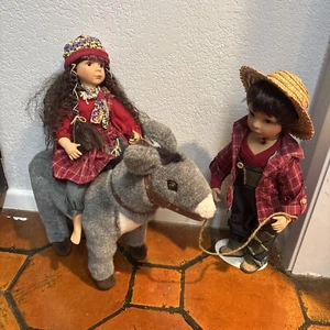 Vintage Porcelain Two Dolls Set 1 Stuff Donkey Porcelain - Picture 1 of 12