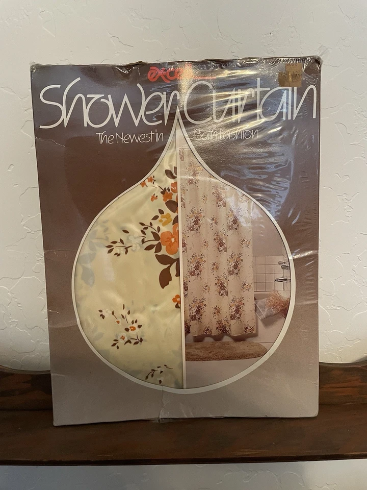 Vintage 1970s Vinyl floral Shower Curtain -Ex-Cell -  Original Unopened Package - Image 1 of 2