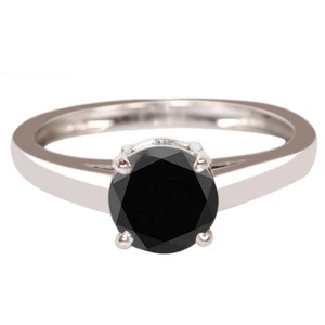 1,65Kt Runden Form 100% Natürlich Jet Schwarz Diamant Solitär Ring Im 925 Silber - Picture 1 of 5