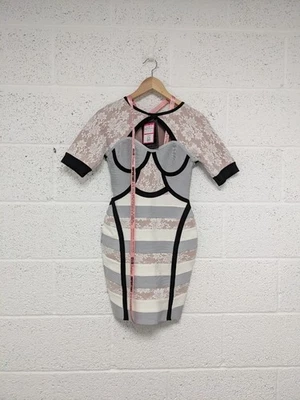 Celeb Boutique CB Kenzie Bodycon Bandage Dress Lace Grey Size M UK 10-12 - New - Image 1 of 4