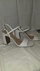Womens White Block Heels Ankle Strap - Picture 1 of 7