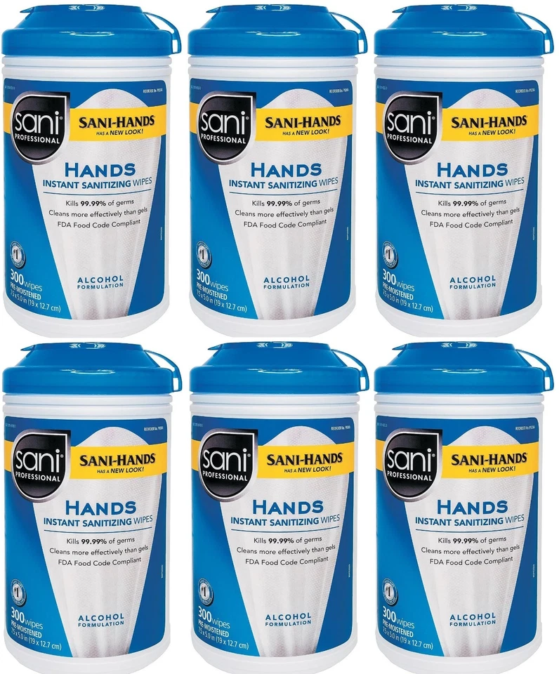 Sani Professional Hands Instant Cleaning Wipes, 300 Wipes / 1800 Total, 6/CASE