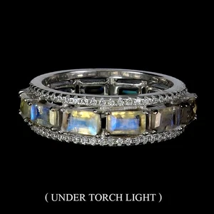 925 Sterling Silver Ring Octagon Moonstone 5x3mm Natural Gemstone Jewelry Size 7 - Picture 1 of 14
