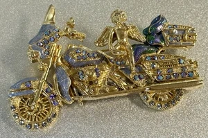 Vintage Kirks Folly Rhinestone Goldtone Motorcycle Brooch Angel (CJ-A3-1-13) - Picture 1 of 6