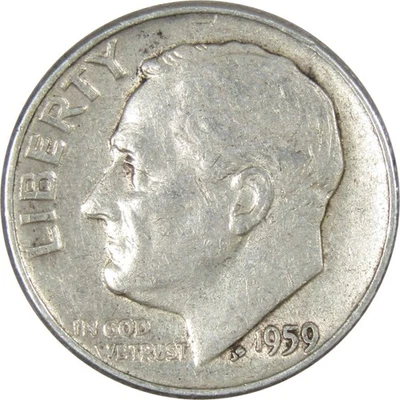1959 Roosevelt Dime Circulated Silver 10c Coin Collectible - Image 1 of 2