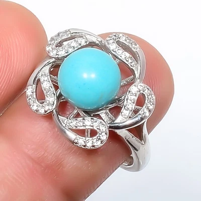 Anillo de joyería enchapado en plata circonita cúbica azul cobre turquesa y blanco Adst. (R121) Foto 1 de 3