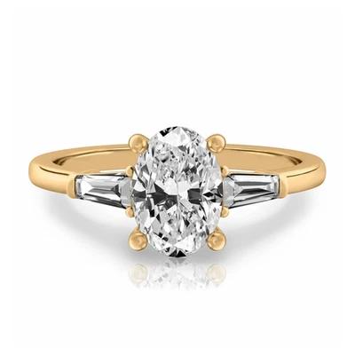 Diamond Ring For Wedding Lab Grown Oval 1.3 Carat IGI Certified 14k Yellow Gold - Image 1 of 4