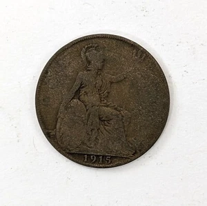 1915 One Penny Coin England 1 Penny Britannia Coin King George V Circulated - Picture 1 of 2