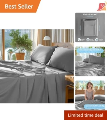 Juego de sábanas de algodón egipcio Queen 1000 hilos suaves transpirables grises 4 piezas Foto 1 de 4