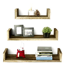 Floating U Shelves Set of 3 Wall Mounted Wood Torched Finish Brown New 