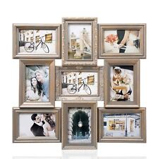 Multi Aperture Photo Picture Frame Collage Holds 9 4X6'' Photos Brushed Gold
