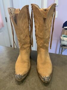 Cowboy Boots Tan Suede Leather Eagle Toe & Heel Mens 10E Made In Mexico Stunning