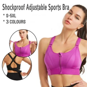 AK Women's High Impact Front Zipper Closure Adjustable Straps Padded Sports Bra - Picture 1 of 21