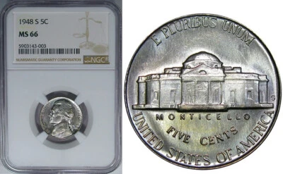 1948-S 5C NGC MS66 JEFFERSON ~ SEMI-PL PASTEL COLOR & SAN SERIF S! - Image 1 of 4