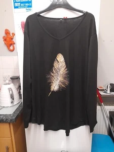 Top negro de manga larga con motivo de plumas talla 3XL - Imagen 1 de 1