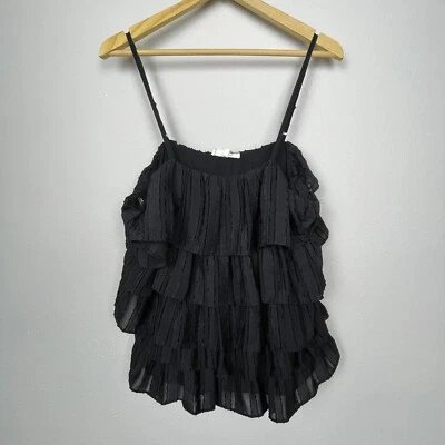 Entro Medium Black Velvet Striped Tiered Ruffle Top Goth Whimsigoth Festival - Image 1 of 4