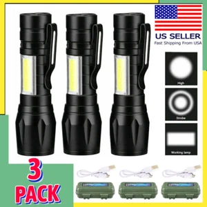 3X Super Bright LED Tactical Flashlight Mini USB Rechargeable Lamp 3 Modes Light - Picture 1 of 11