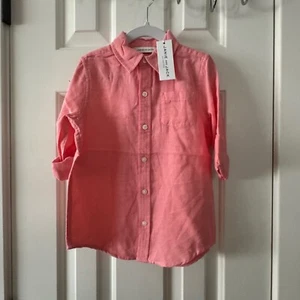 Janie and Jack Boys Pink Button Down Roll Tab Sleeve Shirt Size 4 New with Tags - Picture 1 of 11