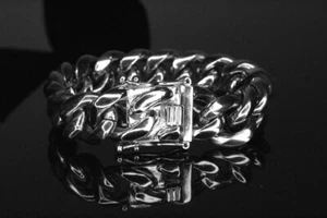 Pulsera PDJ 18mm Cuban Miami "KILO" Acabado Oro Blanco - PESADA - Imagen 1 de 6