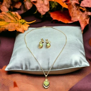 Vintage Sorrento .925 Sterling Silber Krappen Set 💚 JADE filigran Halskette & Ohrringe - Bild 1 von 8