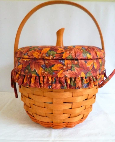 Longaberger 1995 Pumpkin Basket~Fabric Lid~Liner~Protector~ SOLD AUG 95 ONLY EUC Cover