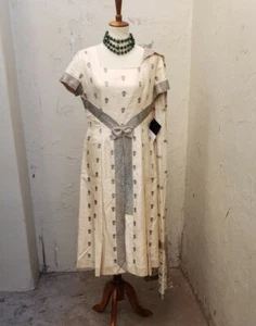VTG 1950s Irene Haute Couture Ivory Silk Silver Filigree Cape Sari Dress Volup - Picture 1 of 15