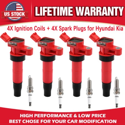 4X Ignition Coils & 4X Spark Plugs for 2012 13-2016 Hyundai Genesis 5.0L  UF611 - Image 1 of 4
