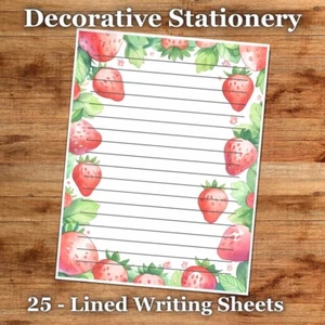 Strawberry-25 Sheets Decorative Paper Letter Writing Paper Color Stationery #06 - Picture 1 of 2