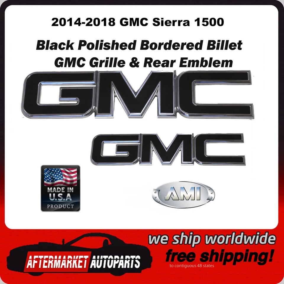 2014-2018 GMC Sierra 1500 Black Polished Grille & Tailgate Emblem AMI 96514KP - Image 1 of 1
