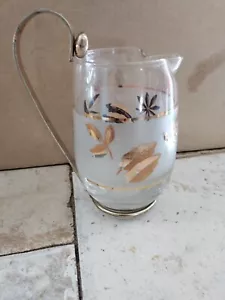 Vintage Metal Handled Libbey Frosted Gold Leaves Glass Creamer/Pitcher - Picture 1 of 6