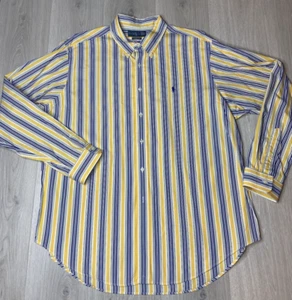 Ralph Lauren Shirt Men XXL Yellow Navy Stripe Long Sleeve Casual Classic Cotton - Picture 1 of 10
