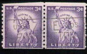 US. 1057. 3c. Freiheitsstatue. Spulenpaar. Kleine Löcher. Gebraucht. 1958 - Bild 1 von 2