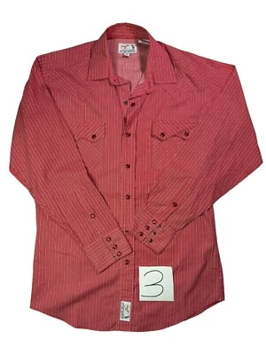 Panhandle Slim Western Shirt Men's Medium Red White Striped Cowboy Pearl Snap - Image 1 of 4