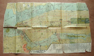 New York City ~Antique Folding Map~ Presented By The Plaza & Murray Hill Hotels - Image 1 of 4