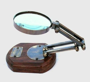 TABLE TOP MAGNIFYING GLASS DESK BRASS MAGNIFIER 12" Antique Nautical Gift - Picture 1 of 3