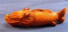  Hand Carved Japanese Netsuke Sculpture Furious Dragon Fish