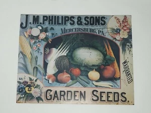 J.M. Philips & Sons Garden Seeds Rustic Metal Sign - 90s Vegetables Greenery - Picture 1 of 12