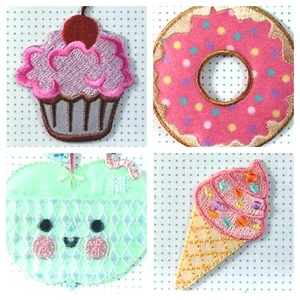 Iron On Patches / Motifs Embroidered Doughnut, Ice Cream, Apple, Cup Cake NEW - Picture 1 of 5