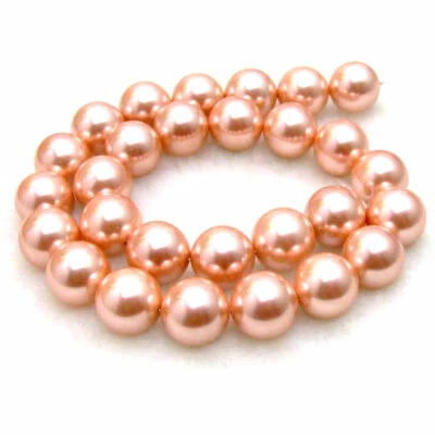 14mm Round Pink Sea Shell Pearl Loose Beads for Jewelry Making DIY Strands 15" - Image 1 of 3