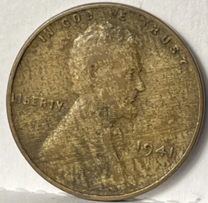 Centavo de trigo Lincoln 1941 único atractivo visual madera aleación inadecuada error de mezcla - Imagen 1 de 6