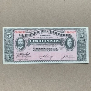 Mexican Chihuahua 1915 5 Pesos Banknote Mexico Currency Paper Money Civil War - Picture 1 of 11