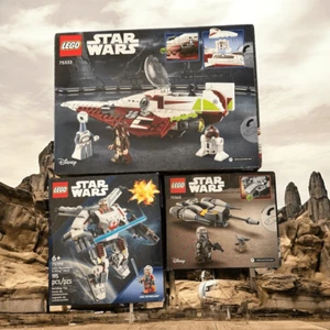 Star Wars LEGOS Set of 3 Obi -Wan Jedi Fighter, Luke Wing Mech, The Mandalorian - Picture 1 of 5