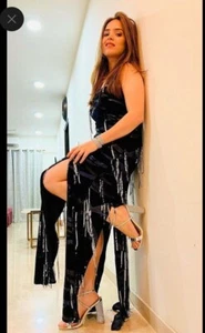 Zara Black Velvet Sequin Long Dress Strapless Size Large Ref 7901 471 RRP £59.99 - Picture 1 of 14