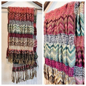 Moda Bufanda Bug Chevron Tejido Flecos Multicolor Boho Retro Zig Zag 10”x70” Nueva con Etiquetas - Imagen 1 de 8